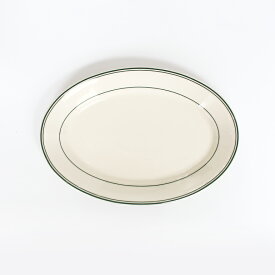 【100円クーポン配布中】HOMER LAUGHLIN CHINA[ホーマーラフリンチャイナ]GREEN BAND OVAL PLATE[オーバルプレート 平皿 楕円 26cm グリーンライン アメリカ ダイナーウェア レトロ カフェ 業務用食器 磁器 強度]