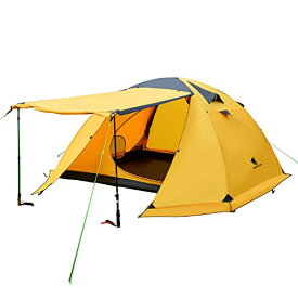 Geer Top テント 4人用 大型テント キャンプテント ファミリーテント 前室 スカート付き 二重層 耐水圧5000mm 防水 4シーズンテント アウトドア ツーリング 簡単設営 イエロー