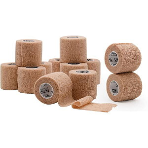 OKTAPE 自着性テープ 自着性バンテージ 自着性包帯 OKTAPE-1225 伸縮包帯 自着テープ テーピング 弾性包帯 くっつくバンテージ 包帯テープ 伸縮 自着包帯 スポーツバンテージ 5cm*4.5m/巻 12巻入 通