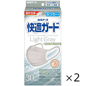 快適ガードマスク ふつうサイズ ライトグレー 30枚入 2個セット 全国一律送料無料