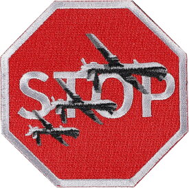 ワッペン屋Dongri ベルクロワッペン マジックテープワッペン banksy バンクシー 標識 STOPドローン 反戦 全面刺繍 マジックテープ式 ベルクロ ワッペン パッチ サバゲー ミリタリー A0749