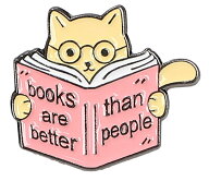 ピンバッジ 猫 本 読書メッセージ 英字デザイン books are better than people ピンク ラペルピン ピンズ…