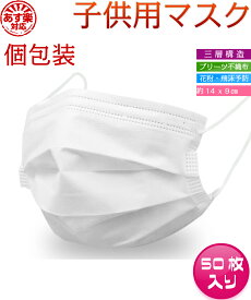 個包装 50枚 子供用マスク 使い捨て 子供用マスク 柔らかめ 3層 マスク 使い捨てマスク 子供マスク 小さめ 不織布マスク 高性能マスク 高性能フィルター 花粉ガード 抗菌 抗カビ ニオイカット 50枚 箱入り 送料無料 あす楽