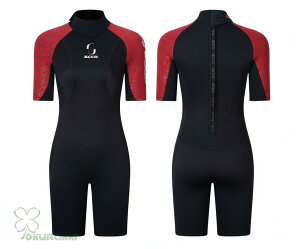 セール 早者勝 ハイカラーブラック/レッド D 3XL ウエットスーツ メンズ レディース 水着 スプリング ダイビングスーツ ショーティー 3mm 半袖 スイムウエア マリンスポーツ 2520