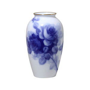 \お買い物マラソン開催!ポイント5倍!/【大倉陶園公式 オンライン】 ブルーローズ 花瓶 花器 フラワーベース 23cm 日本製 磁器 おしゃれ クラシカル インテリア 洋風 和風 ホワイト 白磁