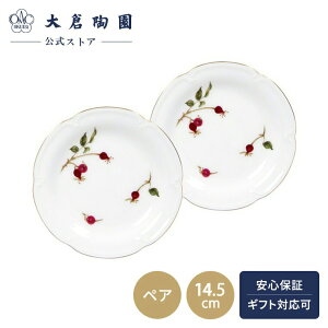 【大倉陶園直営店】<直営店限定>バラの実 14.5cmプチケーキ皿ペアセット 日本製