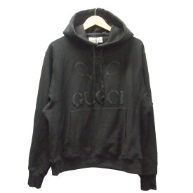 【中古】GUCCI グッチ テニス コットン スウェット パーカー XS ブラック 黒 フーディ レディース メンズ G242-5【他サイト併売品】