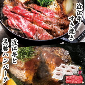 【送料無料】 近江牛 すき焼き ＆ 近江牛と 黒豚ハンバーグ セット 千成亭 【メーカー直送】（※北海道・沖縄・離島への配送不可） 近江牛 国産 モモ肉 すき焼 バラ肉 すき焼き用 黒豚 ハンバーグ 贈答用 ギフト 内祝 お礼 返礼 10000円 高級 お肉 牛肉 ブランド牛