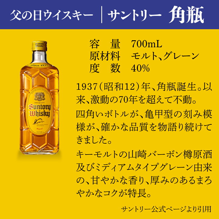 楽天市場 父の日 名入れ ウイスキー サントリー 角瓶 700ml ウィスキー 角 国産 お酒 名前 名前入り 父 プレゼント ギフト 洋酒 酒 贈答 贈答品 贈り物 おくりもの お祝い ラッピング 記念品 男性 贈呈 おしゃれ 箱