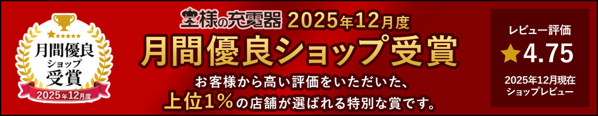 王様の充電器月間優良ショップ受賞