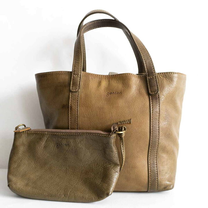 楽天市場】【美品】 GENTEN 【ゴートヌメ レザー トートバッグ】カーキ  