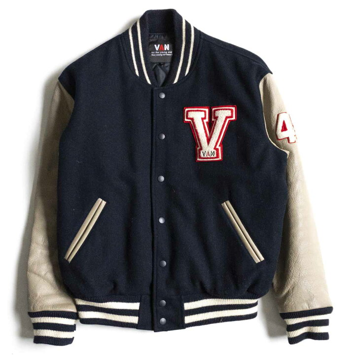 楽天市場】【美品】VAN JAC【袖レザー スタジャン】L ヴァン ワッペン 