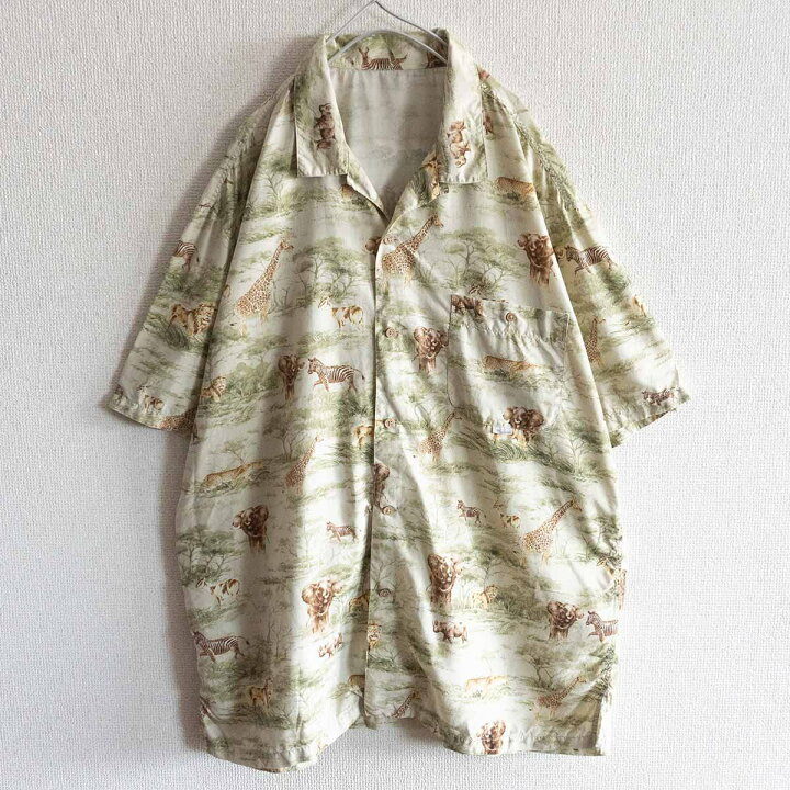 楽天市場】【美品】PAPAS 【シルク アロハシャツ】LL アニマル 柄 絹 