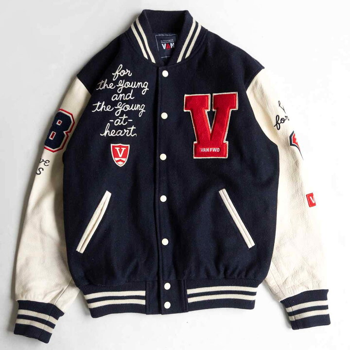 楽天市場】【美品】VAN JAC【袖レザー スタジャン】L ヴァン ワッペン 