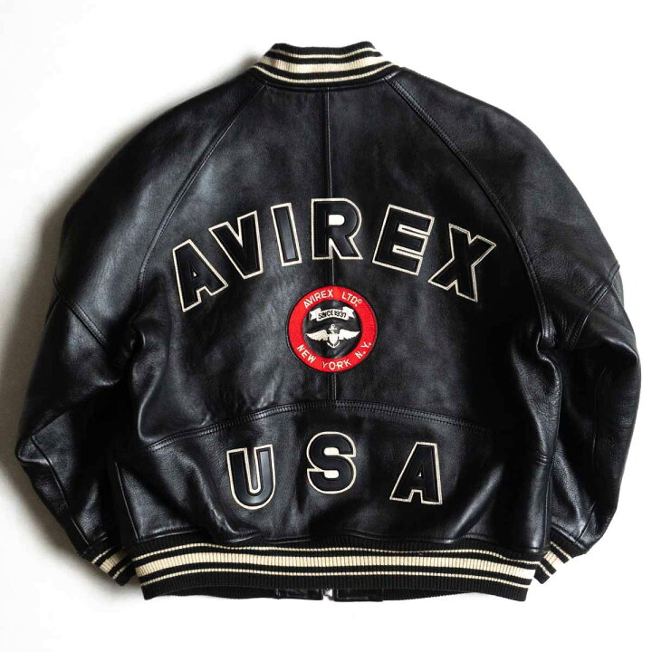 楽天市場】【美品】AVIREX【レザー スタジャン】L ブラック アワード 