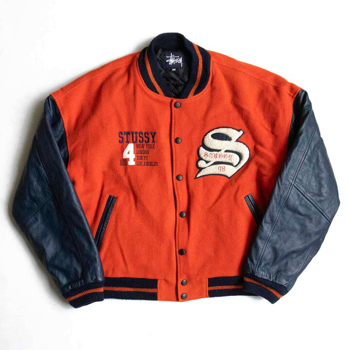 90s old stussy BIG4 袖レザー スタジャン 