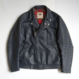 【美品】666 triple six【フロントフラップ ライダースジャケット】40 レザー ネイビー トリプルシックス 26030037