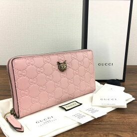 【中古】 送料込み！ 極美品 GUCCI ジップウォレット 548058 ピンク キャット グッチシマ 箱付き 301