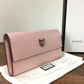 【中古】 送料込み！ 極美品 GUCCI 長財布 548055 キャット ピンク グッチシマ 箱付き 490