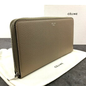 【中古】 送料込み！ 未使用品 CELINE ジップウォレット ベージュ レザー ラウンドファスナー長財布 シンプル 上品 393