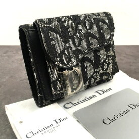 【中古】 送料込み！ 未使用品 Christian Dior トロッター ネイビー×ブラック 三つ折り財布 207