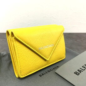 送料込み！ 極美品 BALENCIAGA ミニペーパーウォレット 391446 イエロー 136