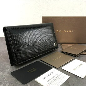 送料込み！ 極美品 BVLGARI 長財布 リザード ブラック レザー ブルガリマン 166