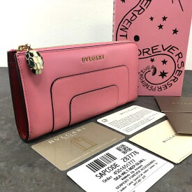 送料込み！ 未使用品 BVLGARI L字ファスナー長財布 ピンク セルペンティ 箱付き 177