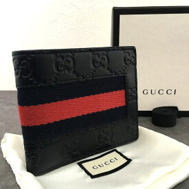 【中古】 送料込み！ 極美品 GUCCI 二つ折り札入れ 408827 ネイビー 財布 箱付き 195