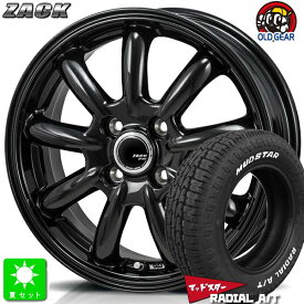 155/65R14マッドスター MUDSTAR RADIAL A/Tホワイトレター新品 サマータイヤ ホイール4本セットザック ZACK JP209 14インチ 4.5J 4H100グロスブラック組込み済 バランス調整済 taiya