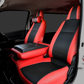 ハイエース 200系 DX シートカバー PVCレザー レッドxブラック HELIOS 運転席 助手席 後部座席セット