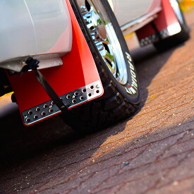 200系 ハイエース 大型マッドフラップ 1台分セット アルミプレート付き レッド 泥除け マッドガード 外装 カスタムパーツ トヨタ オフロード