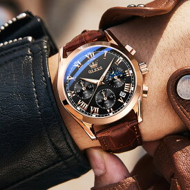 OLEVS メンズ 腕時計 軽量 うで時計 防水 男性用-アナログ クオーツ 軽量 腕時計 ブラウン 紳士 日付 曜日 クロノグラフ
