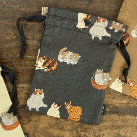 松尾ミユキ ドローストリングバッグ Cats【猫グッズ 猫雑貨 ネコ雑貨 プレゼント 女性 巾着袋 巾着バッグ ポーチ 小物入れ おしゃれ ねこ かわいい 可愛い 布 松尾みゆき キジトラ ギフト 猫の小物 猫好き コップ袋 保育園 幼稚園 雑貨 グッズ】