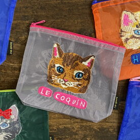 ナタリーレテ オーガンジーポーチ【猫グッズ 猫雑貨 ネコ雑貨 プレゼント 女性 グッズ ねこ ネコ 柄 小物入れ おしゃれ かわいい 可愛い 化粧ポーチ コスメポーチ モチーフ ギフト 猫の小物 好き プチギフト 退職 公式 透け感 刺繍 シースルー】