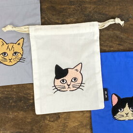 松尾ミユキ エンブロイダード ドローストリングバッグ S【猫グッズ 猫雑貨 松尾みゆき 巾着袋 巾着バッグ 猫 雑貨 プレゼント 女性 ネコ おしゃれ 日用品 ねこ かわいい 可愛い モチーフ キジトラ ギフト 猫の小物 猫好き お着替え袋 幼稚園 保育園】