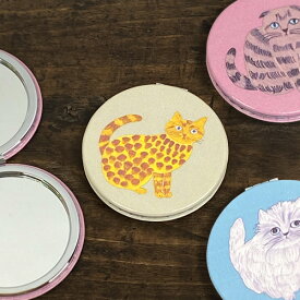 松尾ミユキ コンパクトミラー C【猫グッズ 猫雑貨 ネコ雑貨 猫柄 手鏡 拡大鏡 おしゃれ 小さい 薄い 中学生 高校生 女子 プレゼント 女性 ねこ かわいい 可愛い 携帯用 ギフト 猫の小物 猫好き 松尾みゆき 雑貨 グッズ】