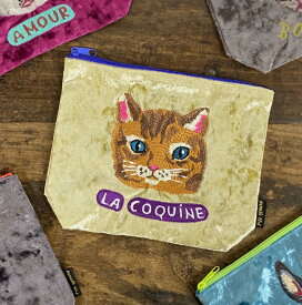 ナタリーレテ ベロアポーチ【猫グッズ 猫雑貨 ネコ雑貨 プレゼント 女性 グッズ ねこ ネコ うさぎ ウサギ 柄 小物入れ おしゃれ かわいい 可愛い 化粧ポーチ コスメポーチ モチーフ ギフト 猫の小物 好き プチギフト 退職 公式 刺繍】