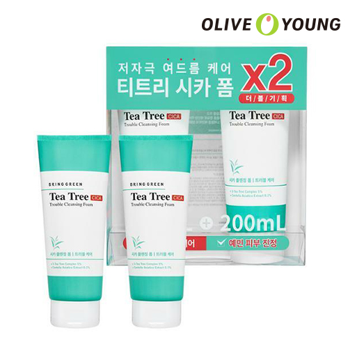 OLIVEYOUNG公式 BRING GREEN ティーツリートラブルクレンジングフォーム ダブル企画 Tea Tree Trouble Cleansing Foam Bring いつでも送料無料 水分充電 SEAL限定商品 海外通販 韓国コスメ ブリンググリーン オリーブヤング公式 シカ 敏感肌 a