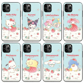 [Sanrio Characters Strawberry Door Bumper サンリオ ストロベリー ドア バンパーケース] カード収納 ミラー付き iPhone 15 Plus Pro Max 14 SE第3世代 SE3 13 mini 12 SE第2世代 SE2 11 XS XR X 8 7 アイフォン アイホン 10 10s 10r プロ マックス ミニ エス アル プラス