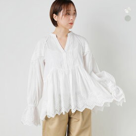 セール【30%OFF】ne Quittez pas ヌキテパ コットンボイル ホワイトクローバー カットワーク ギャザー ブラウス Cotton Voile White Clover Cutwork Gather Blouse 010161wk1 レディース