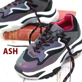 【日本正規取扱店】 ASH sneaker スニーカー Addict Rainbow/Silver/Black/Black アッシュ ブラック シルバー レザー 靴 レディース shoes ダッド