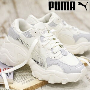 【ポイント10倍】【2024年秋冬新作】PUMA PULSAR WEDGE WMNS SEQUIN(400978 01)warm white/gray silverプーマ パルサー ウェッジ シークイン ホワイト グレー シルバー ラメ入り キラキラ