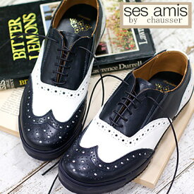 【人気モデル待望の再入荷!!! 色違い・リピート買い多数商品】ses amis by chausser SA-01 NY/WHCセザミ ウイングチップ ネイビー ホワイト コンビ レザー スニーカー レディース メンズ◆限定 BLACKシューレースのオマケ付き◆