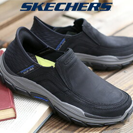 【メンズ】父の日ギフトにも◆日本製ハーフハンドタオルのオマケ付き◆SKECHERS Hands Free Slip-ins RESPECTED ELGIN 204810 BLACKスケッチャーズ スリップインズハンズフリー リスペクテッド エルジン モックシュース ブラック 普通幅