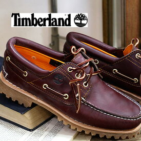 【2023年春夏再入荷】【日本正規取扱店】 Timberland AUTHENTIC HANDSEWN BOAT SHOE ティンバーランド メンズ 3 EYELET CLASSIC RUGSOLE TB 050009 648 BURGUNDY FULL GRAIN 3ホール デッキシューズ モカシン　