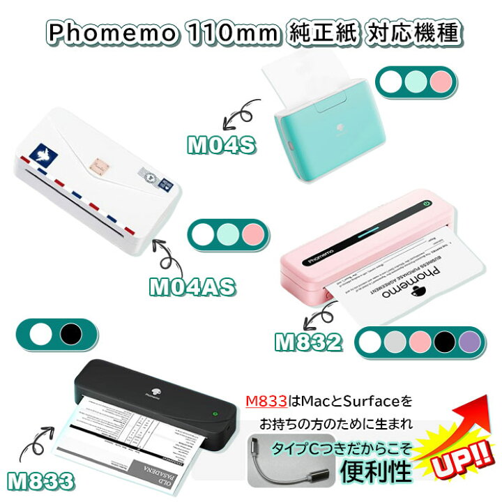 楽天市場】レビュー特典♪3巻 Phomemo M04AS 純正 感熱ロール紙 白地 