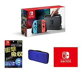 【中古】（非常に良い）（液晶保護フィルム多機能付き(任天堂ライセンス商品)）Nintendo Switch Joy-Con(L) ネオンブルー/(R) ネオンレッド+専用スマートポーチ(EVA)ブ