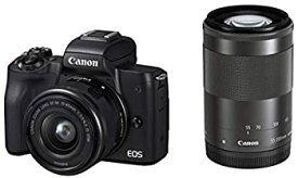 【中古】（非常に良い）Canon キヤノン ミラーレス一眼カメラ EOS Kiss M(ブラック)・ダブルズームキット EOSKISSMWH-1545ISSTMLK-A