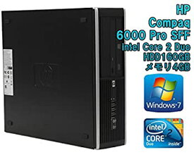 【中古】（初期設定済！デスクトップパソコン）HP Compaq 6000 Pro SFF Windows7 Core 2 Duo E7500 2.93GHz メモリ4GB HDD160GB